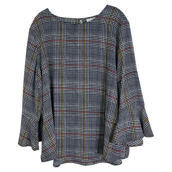 Charter Club black white pink plaid houndstooth chiffon lightweight top XXL - Picture 1 of 8